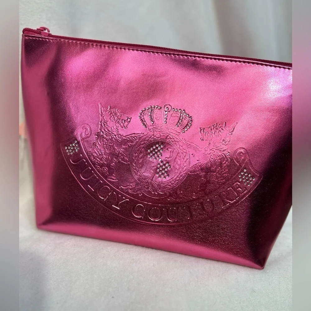 👑 🩷Juicy Couture  Pink Metallic Cosmetic Bag AND EMPTY TOILETRY BOTTLE 🩷NWT